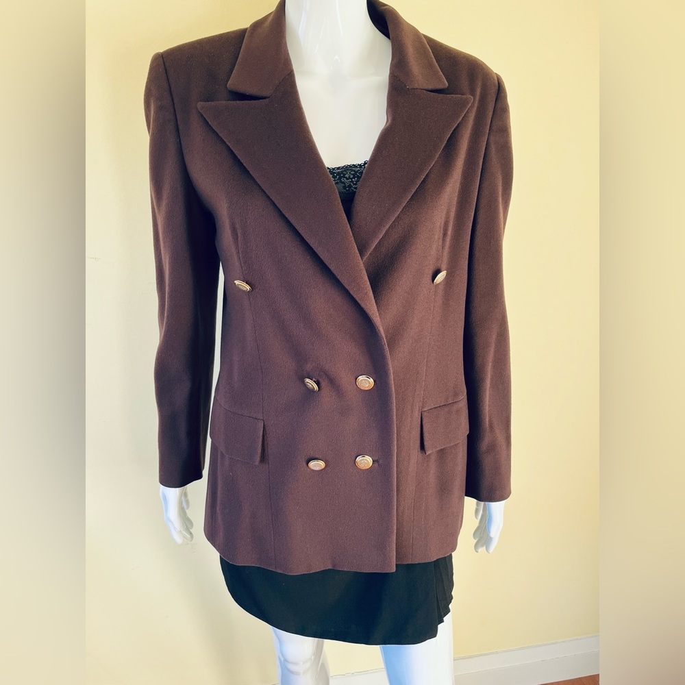 Dark brown soft wool & cashmere blend blazer double breasted gold metal buttons